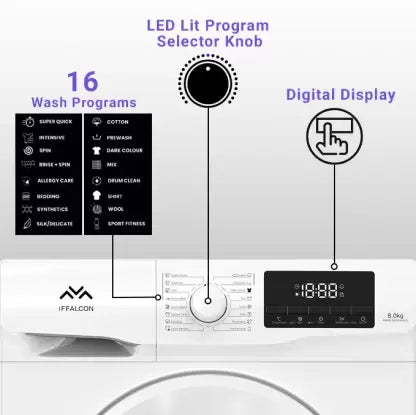 iFFALCON 8 kg Energy Efficient, Auto Error Diagnosis Fully Automatic Front Load Washing Machine with In-built Heater White  (FWF80-G123061A03)(OPEN BOX) iFFALCON 8 kg Energy Efficient, Auto Error Diagnosis Fully Automatic Front Load Washing Machine with In-built Heater White  (FWF80-G123061A03)(OPEN BOX)